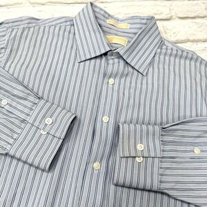Michael Kors Men's Size XL 17.5 Blue Pinstripe Dress Shirt Button Up Long Sleeve
